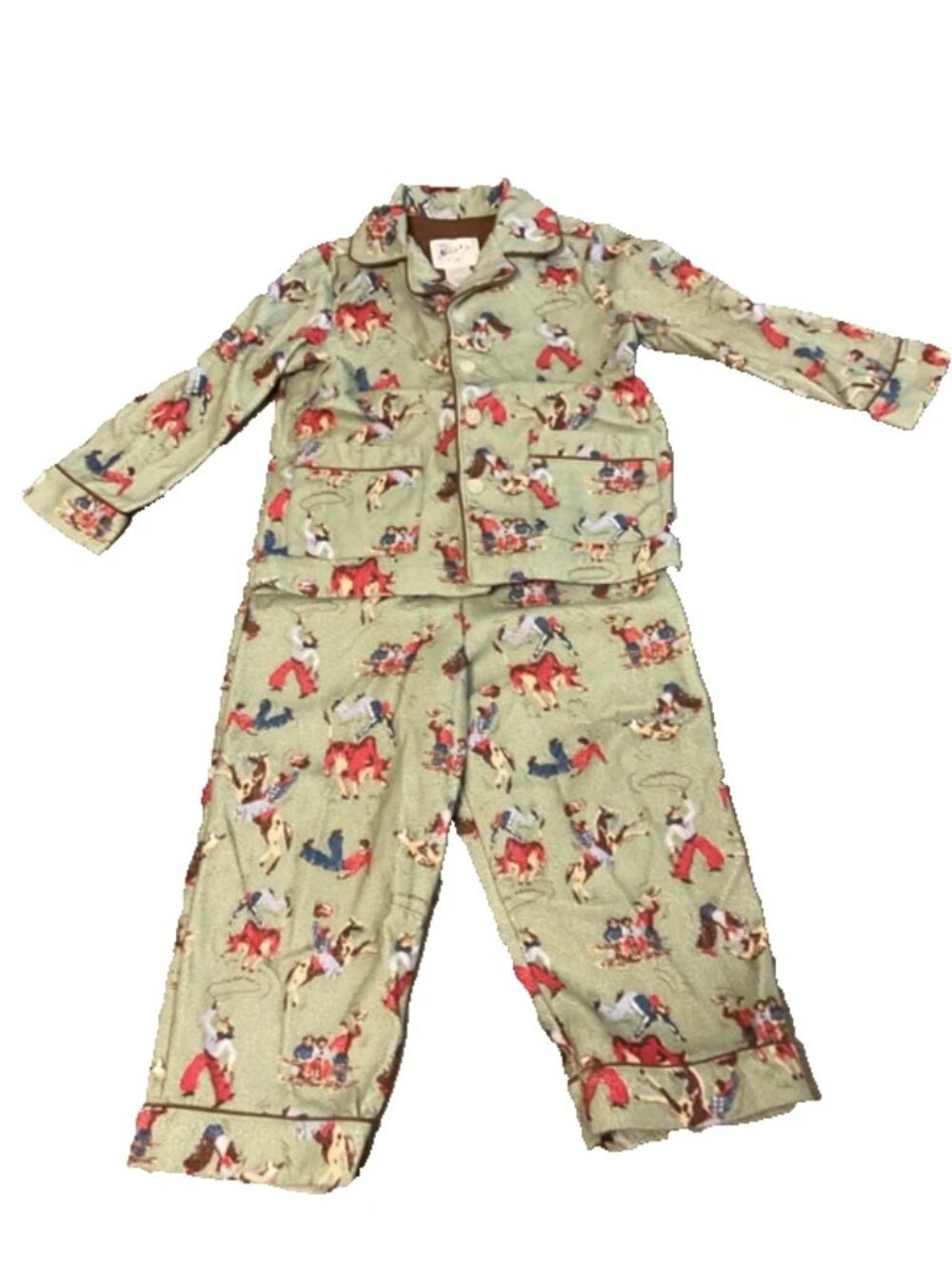 Nick & Nora | Kids 3T Round-Up Mint Cowboy Curt Cobain Pajamas Set Vtg 90's Rare
